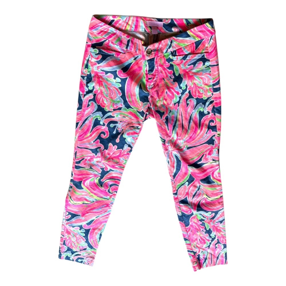 Lilly Pulitzer Kelly Skinny Ankle Pant Resort Navy Banana Flambe Size 0